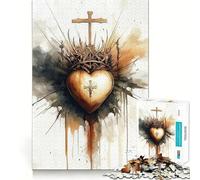 Puzzle del Sacro Cuore con Croce da 1000 pezzi per adolescenti, gioco di logica stimolante per il relax mentale, bordi chiari, regalo elegante (38x26cm)