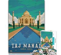 Puzzle del Taj Mahal per adolescenti, puzzle da 1000 pezzi, antistress, per ammazzare il tempo in vacanza, con poster abbinato e foglio di quiz, 75x50cm