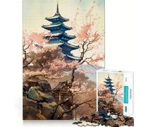Puzzle del Tempio di Sakura da 1000 pezzi per adulti, ideale per migliorare la memoria, alleviare l'ansia, assemblare e creare un'attività artistica (38x26cm)