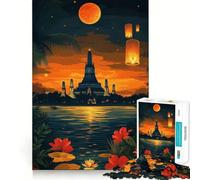 Puzzle del Tempio Wat Arun al tramonto,1000 pezzi,gioco di concentrazione mentale,design a incastro preciso,sfida interattiva per il cervello per la casa (38x52cm)