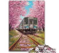 Puzzle del treno dei fiori di ciliegio da 1000 pezzi per adolescenti, difficile da completare ma divertente e umoristico gioco educativo per il compleanno (38x26cm)