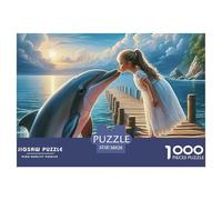 Puzzle delfino per adulti e adolescenti: il delfino tocca la mano della sposa sulla riva, gioco educativo per decorazioni murali e regali, 38x26 cm/1000 pezzi