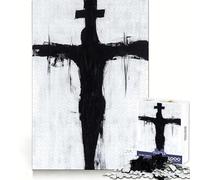 Puzzle della Crocifissione in bianco e nero per ragazzi, 1000 pezzi, stimolante per la memoria, rilassante e piacevole, con tagli netti, (38x52cm)