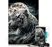 Puzzle della Luna con Tigre Bianca per adulti,1000 pezzi,gioco di memoria,montaggio sicuro e stabile,gioco significativo per costruire connessioni (38x52cm)