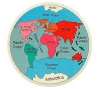Puzzle della Mappa del Mondo con continenti e oceani da 12 Pollici Rotondi Mappa del Mondo Puzzle interattivo per Bambini Che imparano Regalo Giocattolo educativo per Ragazzi e Ragazze in legn
