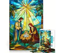 Puzzle della Natività in vetro colorato per adulti, 1000 pezzi, gioco per allenare la mente, divertimento in casa, taglio di precisione, regalo per le vacanze (38x26cm)