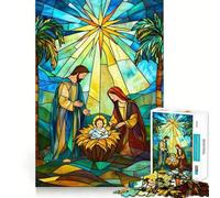 Puzzle della Natività in vetro colorato per adulti, 1000 pezzi, gioco per la concentrazione e il relax, bordi netti, Babbo Natale, scegli il tuo desiderio (50x75cm)