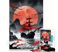 Puzzle della nave lunare rossa da 1000 pezzi per ragazzi, gioco di logica e di svago, bordi lisci, regalo di alta qualità (50x75cm)