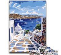 Puzzle dell'isola greca di Mykonos, 1000 pezzi, per adulti e adolescenti, antistress, per trascorrere il tempo in casa, per migliorare l'amore tra coppie, 1000 pezzi (26x38cm)