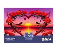 Puzzle Dettagliato 1000 Pezzi Rosa Cuore Uccello Tramonto Carta Riciclata Gioco Educativo Antistress Decorazione Muro 52x38cm