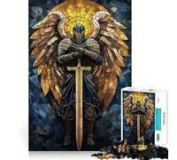 Puzzle di 1000 pezzi con angelo e cavaliere in vetro colorato per ragazzi, ideale per rafforzare la memoria, senza stress, con bordi lisci, perfetto come regalo di Natale 38x26cm