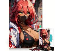 Puzzle di 1000 pezzi con ragazza anime con orecchie e maschera da volpe,superficie liscia e priva di sbavature,ideale per lo sviluppo delle capacità cognitive,perfetto per attività di gruppo in casa