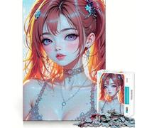 Puzzle di 1000 pezzi con ragazza anime dagli occhi rosa per adolescenti,gioco stimolante per la mente,montaggio sicuro e stabile,divertimento assicurato per tutta la famiglia (50x75cm)