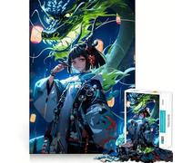 Puzzle di 1000 pezzi con ragazza anime e drago,gioco di costruzione che mette alla prova la concentrazione,facile da assemblare,sicuro e divertente per le vacanze al chiuso (38x26cm)