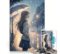 Puzzle di 1000 pezzi con ragazza anime sotto la pioggia e ombrello,gioco di costruzione che mette alla prova la concentrazione,facile da assemblare,sicuro e divertente per le vacanze al chiuso