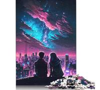 Puzzle di 1000 pezzi con sagome di coppie e paesaggio urbano notturno per adulti, puzzle in legno, gioco di sfida per l'esercizio mentale, regali di intrattenimento, attività per famiglie (38x26 cm)