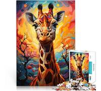 Puzzle di 1000 pezzi per adulti giraffa arte competizione velocità a mano con poster corrispondente e foglio di domande, adatto per adolescenti dai 14 anni e oltre 26 x 38 cm