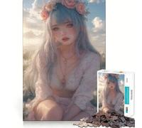Puzzle di 1000 pezzi raffigurante una ragazza anime con una corona di fiori,un gioco di costruzione che non lascia spazi vuoti e si incastra perfettamente,un'attività gratificante