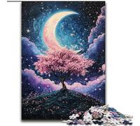 Puzzle di alberi di ciliegio in fiore sotto la luna, 1000 pezzi, per adulti, giocattoli, giochi educativi, regali di Babbo Natale segreto antistress per bambini dai 14 anni in su (dimensioni 26x38cm)