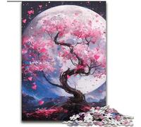 Puzzle di alberi di ciliegio in fiore sotto la luna per adulti e ragazzi, 1000 pezzi, attività per famiglie con poster abbinato e foglio di quiz per età 14+ (26x38cm)