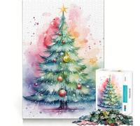 Puzzle di albero di Natale ad acquerello,1000 pezzi,gioco cognitivo divertente,taglio di alta precisione, alleviare lo stress (50x75cm)
