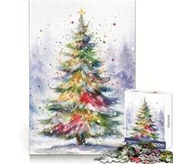 Puzzle di albero di Natale ad acquerello da 1000 pezzi per adulti, ideale per concentrazione, relax e svago, con taglio liscio e grazioso, un regalo perfetto (50x75cm)