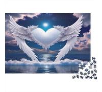Puzzle di Ali di Angelo, 1000 Pezzi, Ali che Tengono un Cuore sopra Paesaggio Acquatico, Puzzle per Adulti, Regalo Divertente, Attività per la Casa, Ottimo Regalo per la Famiglia, 52x38cm/1000pcs