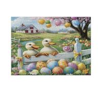 Puzzle di anatra pasquale primaverile per adulti, 500 pezzi, puzzle in legno stampato con uova di galline da fienile, decorazioni per la casa