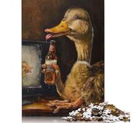 Puzzle di Anatra Ubriaca che Beve Birra, Decorazione per la Casa Unica, Puzzle di Cartone Premium per Adulti e Adolescenti, 1000 Pezzi (26x38cm)