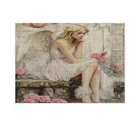 Puzzle di angelo di San Valentino con rose, per adulti, 500 pezzi, puzzle in legno a forma di cuore romantico, decorazioni natalizie per l'intrattenimento domestico