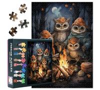 Puzzle di animali da 1000 pezzi, quattro gufi seduti su un falò nella foresta di notte, puzzle per adulti 1000 pezzi, puzzle impegnativo impossibile, 40 x 70 cm