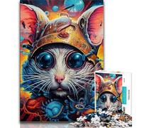 Puzzle di animali e topi per adolescenti, puzzle da 1000 pezzi, antistress per ammazzare il tempo in casa con poster abbinato e foglio di quiz, 38x26cm