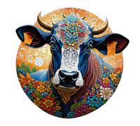 Puzzle Di Animali In Legno - Highland Cow | Giocattolo Azzurro Per Adulti E Bambini | Puzzle Di Legno Unico | Regalo Artistico Per La Serata Di Gioco In Famiglia, Feste Di Amici O Rilassante Attività