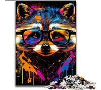 Puzzle di animali pop art a forma di procione per adulti e adolescenti, interessante strumento per ridurre lo stress e favorire l'interazione genitore-figlio (26x38cm)