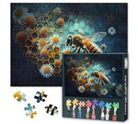 Puzzle di api per adulti, 1000 pezzi, api e fiori sullo sfondo di un alveare, puzzle, puzzle impossibile difficile, 50 x 70 cm