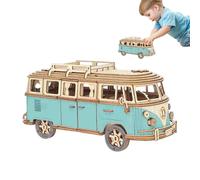 Puzzle di autobus in legno - Puzzle 3D in legno, modello di autobus turistico, kit di costruzione | Mestiere educativo in legnos per bambini, adulti, casa, ufficio, scuola