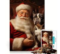 Puzzle di Babbo Natale con bulldog francese, 1000 pezzi, per ragazzi, stimola la memoria, rilassa e crea un'atmosfera creativa (38x26cm)
