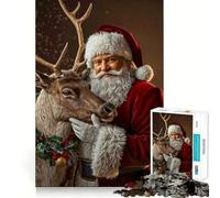 Puzzle di Babbo Natale con renne, spirito natalizio, difficile da realizzare, 1000 pezzi, stimolante per la memoria, rilassante, taglio liscio, classico, regalo (50x75cm)