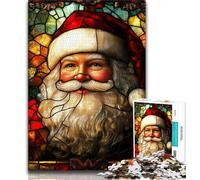 Puzzle di Babbo Natale in vetro colorato per adulti, 1000 pezzi, aiuta il cervello ad allenare i giocattoli avvincenti per coltivare la pazienza, adatto alle coppie (38x26cm)