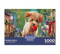 Puzzle di Barboncino per Adulti da 1000 Pezzi Carta Riciclata Cucciolo con Cuore Scenario di Strada Accogliente Regalo Divertente Attività Domestica Sfida Familiare 38x26cm