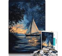 Puzzle di barche a vela con cielo stellato da 1000 pezzi per adulti, aiuta il cervello a esercitare giocattoli avvincenti per coltivare la pazienza, gioco di sfida unico (38x26cm)