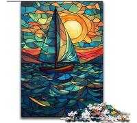 Puzzle di barche a vela in vetro colorato per adulti 1000 pezzi, giocattoli, giochi educativi, antistress, lista dei desideri con Babbo Natale (26x38cm)