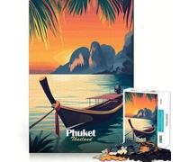 Puzzle di barche al tramonto a Phuket per ragazzi, 1000 pezzi, rafforza la memoria, passatempo rilassante, bordo di qualità, regalo festivo (50x75cm)