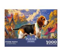 Puzzle di Beagle da 1000 pezzi, Beagle che cammina in un campo fiorito, sfondo di casa, puzzle per adulti, gioco educativo, sfida, regalo divertente, attività domestica, 38x26cm/1000pezzi