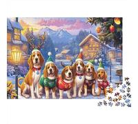 Puzzle di Beagle da 1000 pezzi, carta riciclata, gruppo di Beagle in una scena di casa festiva, puzzle per adulti, sfida difficile, gioco familiare, decorazione murale, regalo, 70x50cm/1000pezzi