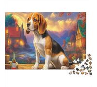 Puzzle di Beagle da 1000 Pezzi in Carta Riciclata, Beagle accanto alle Luci in Ambiente Paesaggistico Vivace, Gioco Divertente e Stimolante, Attività Familiare per Decorazione, 70x50cm/1000pezzi