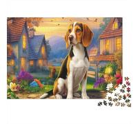 Puzzle di Beagle da 1000 Pezzi in Carta Riciclata, Beagle tra i Fiori con Castello Fiabesco sullo Sfondo, Gioco Divertente e Stimolante per Decompressione, Beagle tra i Fiori con Castello Fiabesco