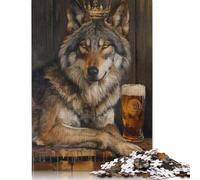 Puzzle di birra alla pinta con corona del re lupo, giochi impegnativi per famiglie, puzzle in cartone riciclato al 100% per bambini adulti, regalo di compleanno, 1000 pezzi (75x50 cm)