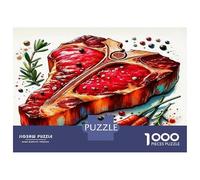 Puzzle di Bistecca 1000 Pezzi Carta Riciclata Bistecca Ribeye Cruda con Erbe e Peperoncino per Adulti Gioco Educativo Relaxante Sfida Molto Difficile 70x50cm