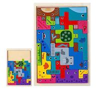 Puzzle di blocchi di legno - Divertente puzzle Tangram con animali - Modello di persone Pezzi colorati per bambini di età superiore a 3 anni Impara forme Veicoli Puzzle di creature marine Fowybe
